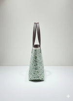 Green Geometric Print Cotton Tote Bag For Women - SanskrutiHomes