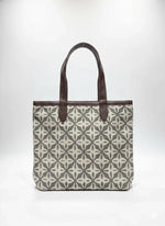 Coffee Brown Geometric Print With brown Shoulder Straps Cotton Tote Bag for Women - SanskrutiHomes