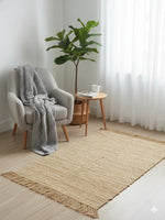 Beige Stripes Print Cotton and Jute Woven fringed edges Rug - SanskrutiHomes