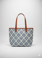 Floral Printed Canvas Tote Bag with Leatherette Handles - SanskrutiHomes