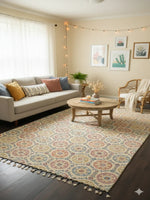 Multi-Color Floral Medallion Polyester Woven Area fringed edges Rug - SanskrutiHomes