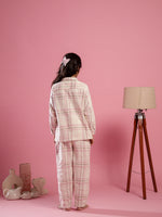 Pink Checked Printed Cotton Winter Night Suit for Kids - SanskrutiHomes