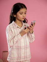 Pink Checked Printed Cotton Winter Night Suit for Kids - SanskrutiHomes