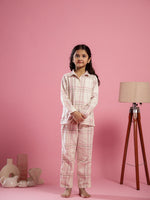 Pink Checked Printed Cotton Winter Night Suit for Kids - SanskrutiHomes