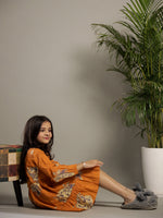 Orange V-Neck Printed Cotton Dress for Kids - SanskrutiHomes