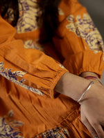 Orange V-Neck Printed Cotton Dress for Kids - SanskrutiHomes