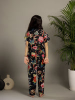 Black Multicolor Floral Printed Night Suit for Kids - SanskrutiHomes