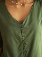 Green V-Neck Viscose Rayon Top Checked Co-ords Set for Women - SanskrutiHomes