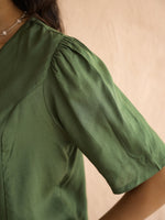 Green V-Neck Viscose Rayon Top Checked Co-ords Set for Women - SanskrutiHomes