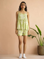 Green Floral Printed Viscous Rayon Night Suit with Shorts - SanskrutiHomes