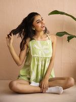 Green Floral Printed Viscous Rayon Night Suit with Shorts - SanskrutiHomes