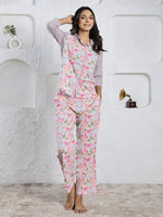 Pink Floral Printed cotton Night Suit Set - SanskrutiHomes