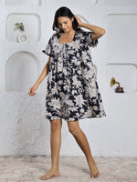Floral print cotton Night Dress - SanskrutiHomes