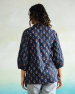Blue Flower Printed Cotton Top for Women - SanskrutiHomes