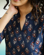 Blue Flower Printed Cotton Top for Women - SanskrutiHomes