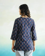 Blue Printed Cotton Top for Women - SanskrutiHomes