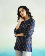 Blue Printed Cotton Top for Women - SanskrutiHomes