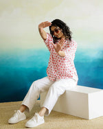 Strawberry Print Cotton V-Neck Top - SanskrutiHomes