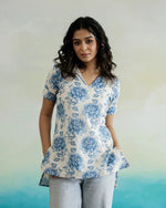 Blue Flower Printed Cotton Top - SanskrutiHomes