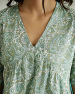 Green Flower Printed Cotton Half Sleeve Top for Women - SanskrutiHomes