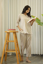 Brown Cotton Elephant Print Night Suit Set with Payjama - SanskrutiHomes