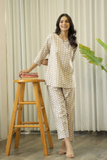 Brown Cotton Elephant Print Night Suit Set with Payjama - SanskrutiHomes