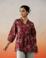 Red Flower Printed V-Neck Top - SanskrutiHomes