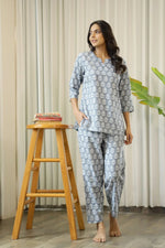 GRey Cotton Printed Night Suit Set with Pajama - SanskrutiHomes