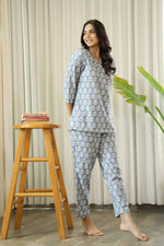 GRey Cotton Printed Night Suit Set with Pajama - SanskrutiHomes