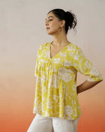 Yellow Flower Printed V-Neck Top - SanskrutiHomes