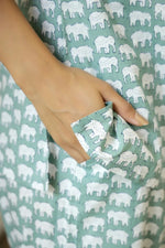Green Cotton Elephant Print Night Suit Set with Payjama - SanskrutiHomes