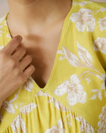 Yellow Flower Printed V-Neck Top - SanskrutiHomes