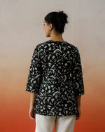 Black Floral Printed Round Neck Cotton Top for Women - SanskrutiHomes