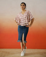 Cream Printed V-Neck Top for Women - SanskrutiHomes