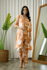 Orange Cotton Printed 3 PEICE Night Suit Set with Pyjama - SanskrutiHomes