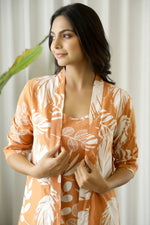 Orange Cotton Printed 3 PEICE Night Suit Set with Pyjama - SanskrutiHomes