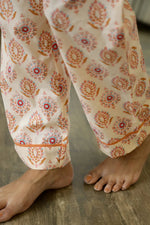 Beige & Red Full sleeves Printed Cotton Night suit - SanskrutiHomes
