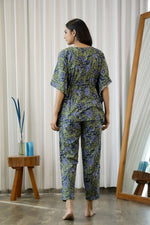 Navy Blue & Green Cotton Printed Kaftan set - SanskrutiHomes