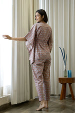 Women Grey Rust and Orange Pure Cotton Printed Kaftan Pyjama Night Suit Set - SanskrutiHomes