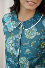 Dark Green PETER PAN COLLAR Night Suit short Set - SanskrutiHomes