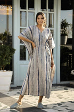 Grey & Blue Printed Kaftan Loungewear - SanskrutiHomes