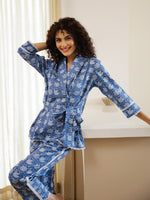Blue Printed Cotton Co-ord Set for Women - SanskrutiHomes