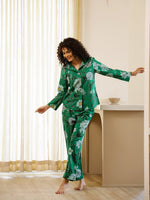 Green Floral Printed Cotton Night Suit Set - SanskrutiHomes