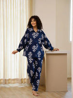 Blue Printed Night Suit Set for Women - SanskrutiHomes