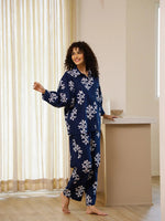 Blue Printed Night Suit Set for Women - SanskrutiHomes