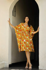 Mustard Printed Kaftan Loungewear - SanskrutiHomes