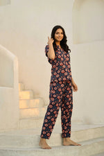 Navy Blue Printed Pure Cotton Night suit - SanskrutiHomes