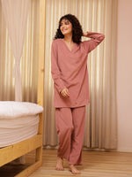 Pink Solid Print Night Suit Set - SanskrutiHomes