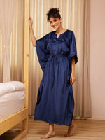 Blue V-Neck Velvet Winter Kaftan - SanskrutiHomes
