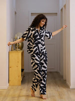 Black and White Printed Night Suit Set for Women - SanskrutiHomes